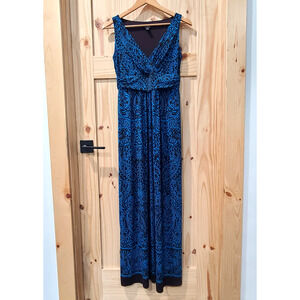 Chaps Sleeveless Maxi Dress Empire Waist V-Neck Batik Paisley Blue Black Size M